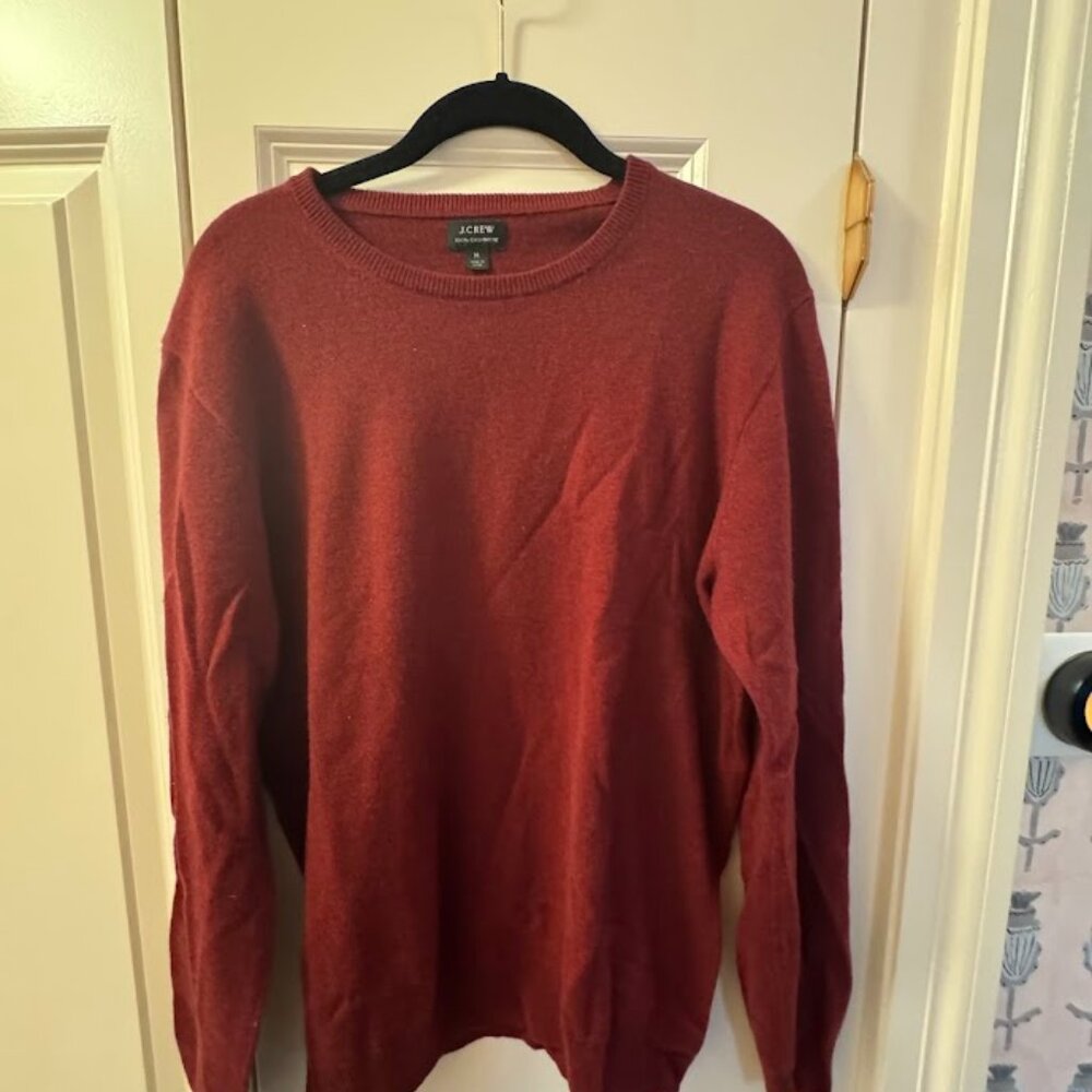 J. Crew 100% Cashmere Mens Brugundy Crewneck Sweater - Size Medium (M)